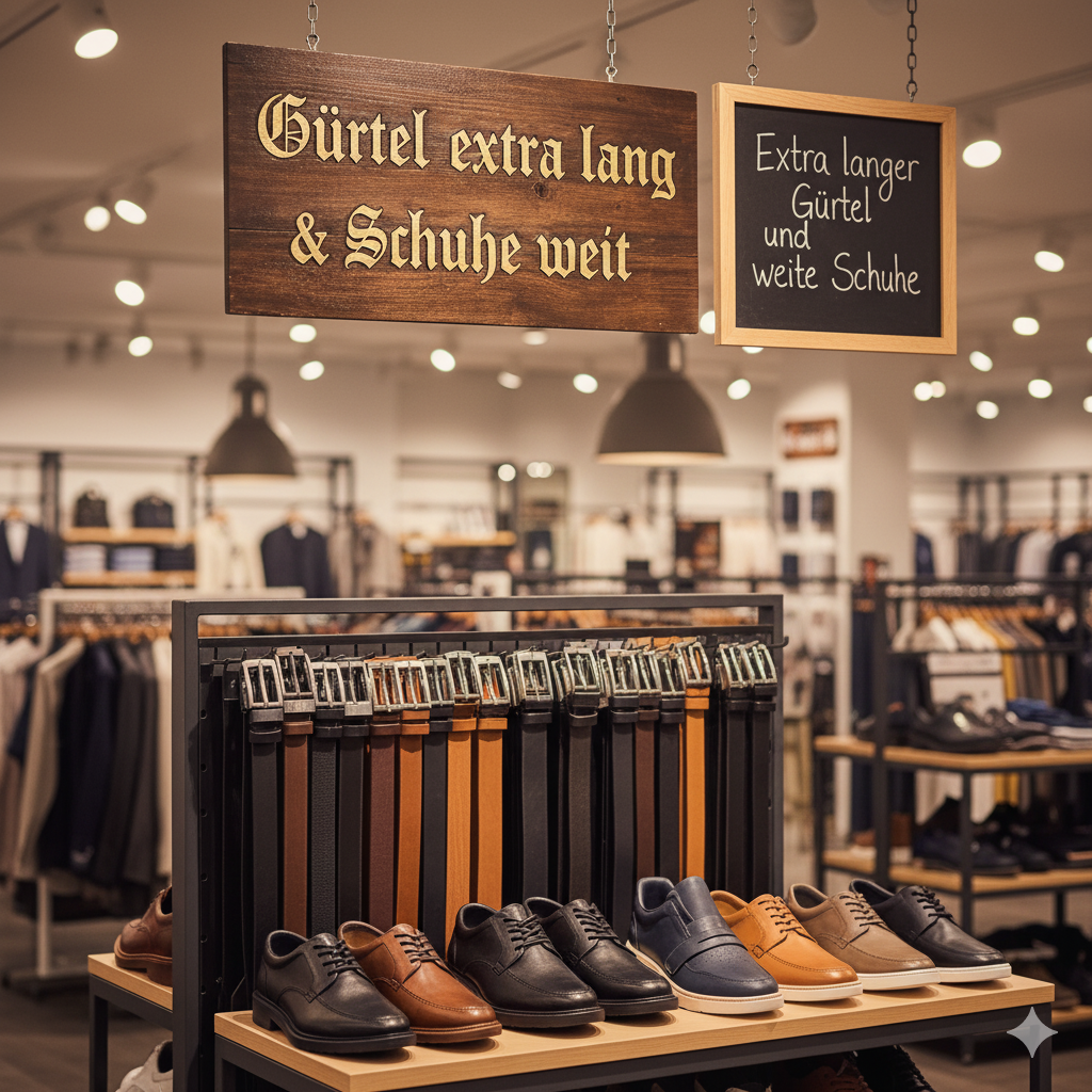 Extra langer Gürtel und weite Schuhe