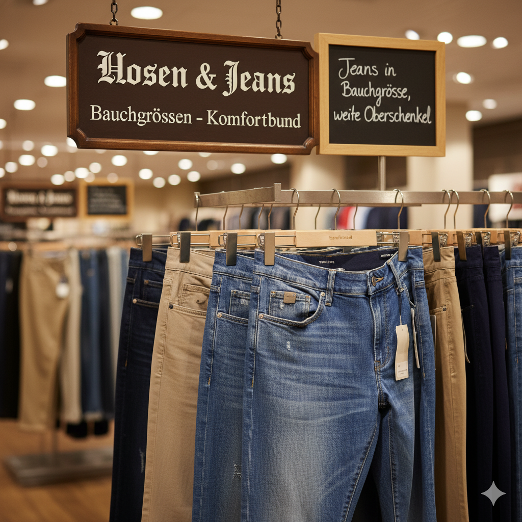 Jeans in Bauchgrösse, weite Oberschenkel